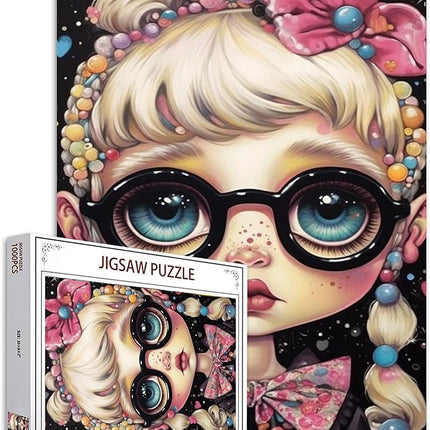 Candy Freckle Girl Jigsaw Puzzle Glasses Doll 1000 Piece Jigsaw Puzzles for Adults Home Decor Family Puzzle Perfect for Game Nights Ideal Gift 20 x 27 Inch