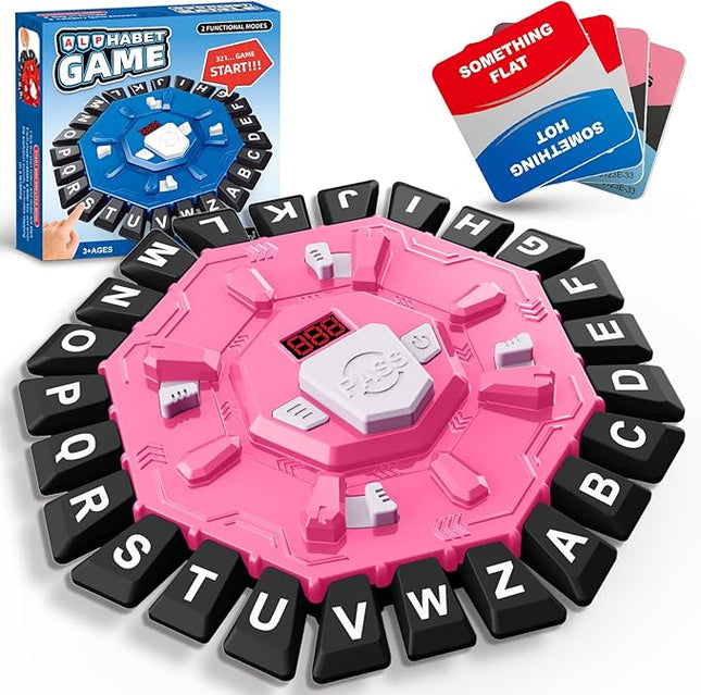 Word Game Family Board Game with Digital Display Timer, 2 Modes, 35 Double-Sided Cards, Fun Fast-Paced 24-Letter Game for Learning Party Interactive, 2+ Players, Ages 3 & Up (Pink)