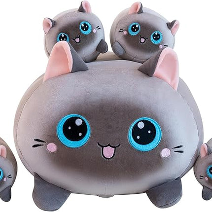 Siamese Cat Plush Stuffed Animals with 4 Kitties Plushies,16" Soft Jumbo Pillow Gifts for Kids Him Her Girlfriend Boyfriend