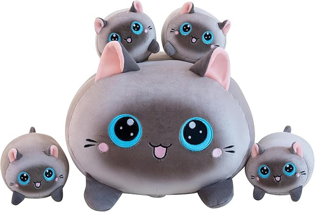 Siamese Cat Plush Stuffed Animals with 4 Kitties Plushies,16" Soft Jumbo Pillow Gifts for Kids Him Her Girlfriend Boyfriend