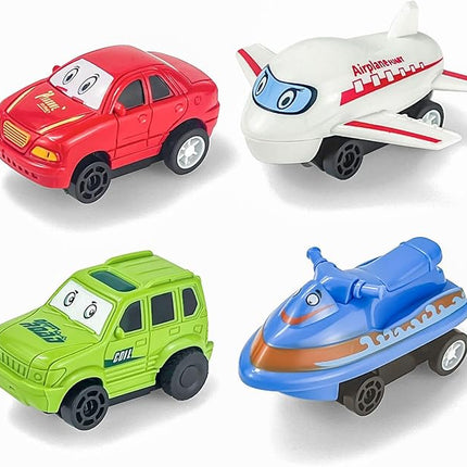 The Small Car Perfectly Designed for Puzzle Racer Kids Car Track,Adding Vehicles, and Adding Game Members, Add Fun to The Game (All Vehicle, Airplane+Jeep+Motorboat+Red Car)