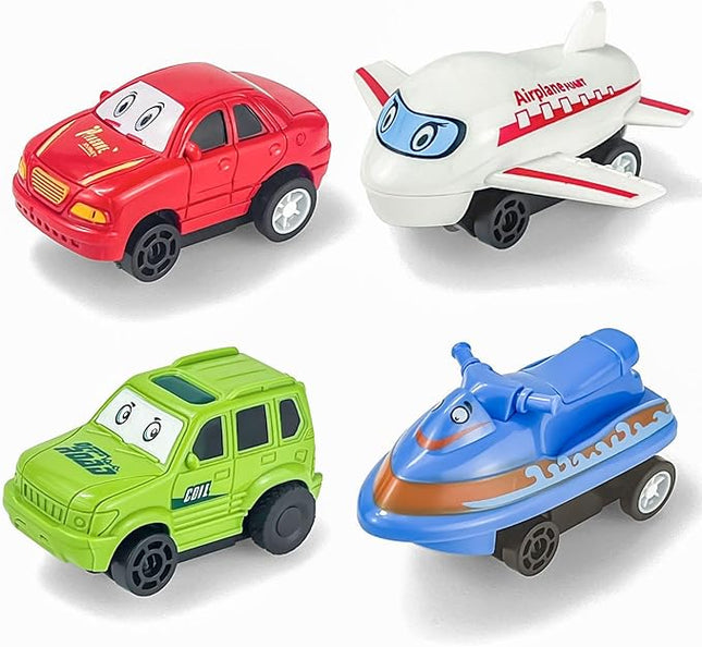 The Small Car Perfectly Designed for Puzzle Racer Kids Car Track,Adding Vehicles, and Adding Game Members, Add Fun to The Game (All Vehicle, Airplane+Jeep+Motorboat+Red Car)