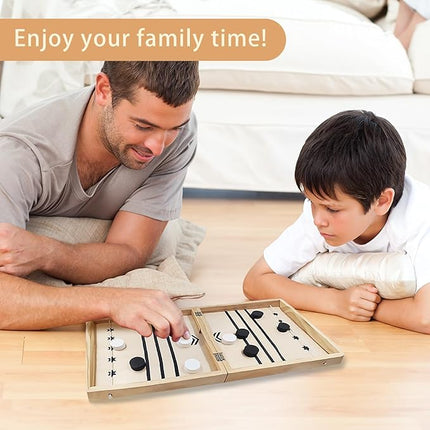 4 in 1 Wooden Fodable Fast Sling Puck Game Set – Chess, Tic Tac Toe, Checkers Board Game for Kids & Adults, Portable Tabletop Family Toy for Travel & Game Night