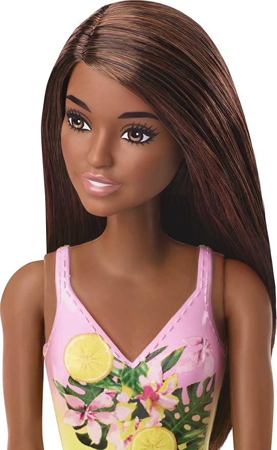 Barbie Fasshion Doll, Beach-Themed Brunette Wearing Pink & Yellow Floral Swimsuit
