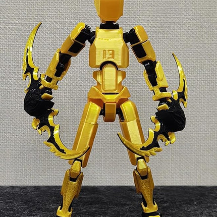 (Assembly Completed) T13 Action Figure, 5.5 Inch 3D Printed Multi-Jointed Movable Dummy 13 Toy,Dummy 13 Robot Action Figure with Lots of Weapons, Gold
