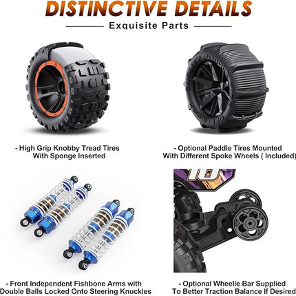 HAIBOXING Brushless RC Car 16890A 1/16 Scale 4X4 Fast Remote Control Truck 48 KM/H Top Speed, Hobby RC Cars for Adults and Boys All Terrain Off-Road Truck with Spare Paddle Tires for Sand Land