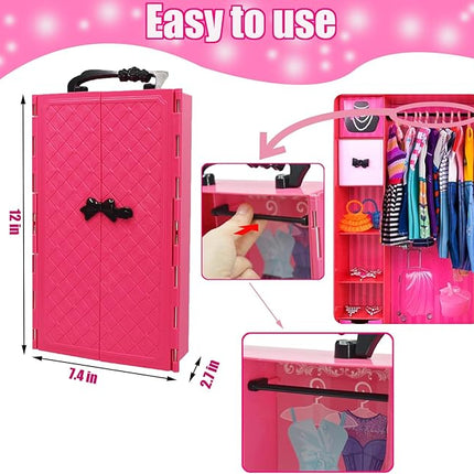 108 Pcs Doll Clothes and Accessories with Closet Wardrobe for 11.5 Inch Doll, Wedding Gowns Dresses Swimsuits Hangers Necklace Bags, Birthday for 4 5 6 7 8 9 10 11 12 Year Old Girl