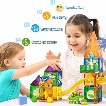 Dinosaur Magnetic Blocks Set, Upgrade DIY Magnets Building Blocks for Kids, 60 Piece Magnets Tiles for Boys and Girls Learning by Playing Games to Improve Imagination and Creativity