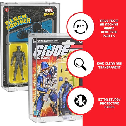EVORETRO Action Figure Protective Display Case for 3.75 inches Star Wars, Marvel Legends & GI Joe Carded Toy Figurine - 10 Pack - Clear Thick PET Plastic Case Protector - Shallow, 30MM