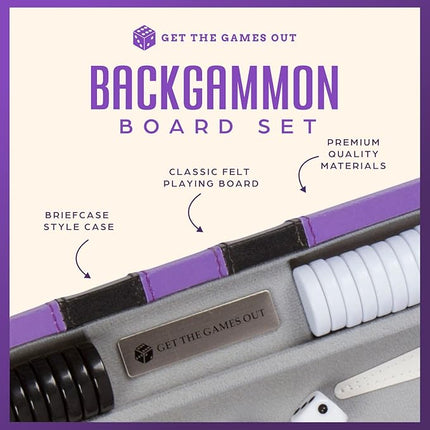 Get The Games Out Top Backgammon Set - Classic Board Game Case - Best Strategy & Tip Guide - Available in Small, Medium and Large Sizes (Purple, Large)