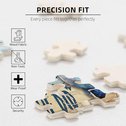 Ocean Jigsaw Puzzles 500 Pieces for Adults, Majestic Whales & Inspirational Quotes, Motivational Sea Life Art Wooden Puzzle for Stress Relief, Empowering Home Decor