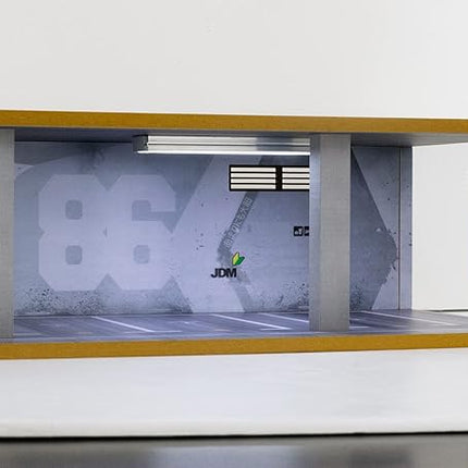 1/24 Scale Die-cast Car Diorama Display Case with Clear Acrylic Cover and LED Lighting for Diecast Model Cars, Lego Speed Champions Cars, 3 Parking Space 86 Style (1/24-3P86)