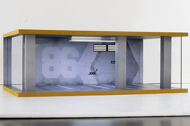 1/24 Scale Die-cast Car Diorama Display Case with Clear Acrylic Cover and LED Lighting for Diecast Model Cars, Lego Speed Champions Cars, 3 Parking Space 86 Style (1/24-3P86)