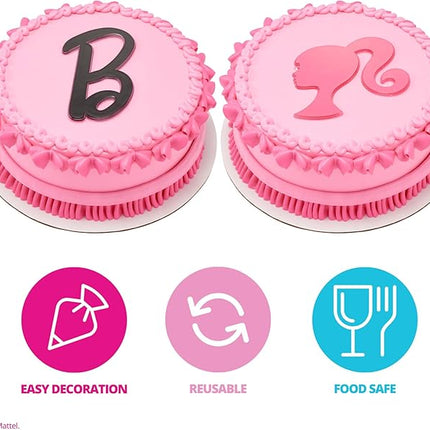 Barbie Cake Toppers | 2 Pack | Large Barbie B and Silhouette Cake Decorations, Pink and Black Ready To Use Toppers, Food Safe