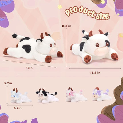 IKASA Mommy Cow Stuffed Animal Mom and Baby Plush, 15" Cute Soft Mama Family Set Cuddly Toy with Little Mini Babies,Gifts for Kids
