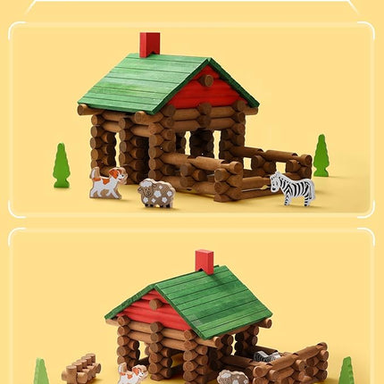 SainSmart Jr. 110 PCS Wooden Log Cabin Set Building House Toy for Toddlers, Classic STEM Construction Kit with Colorful Wood Logs Blocks for 3+ Years Old