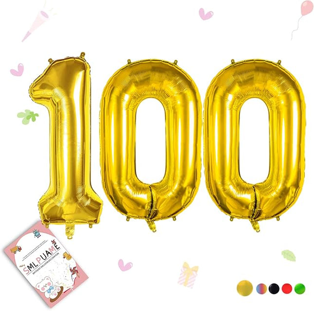 Smlpuame 40 inch Number Balloon 0-9 Gold Large Number 100 Balloons,Digital Balloons for Birthday Party Celebration Decorations Supplies, Helium Foil Number Balloons for Wedding Anniversary