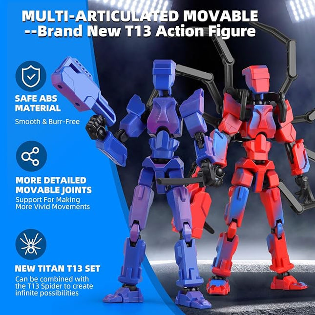 (Assembly Required) Spider T13 Action Figure Set -Titan 13 Action Figure with Sucker Spider T-13 Collectible 3D Printed Toys Highly Detailed Action Figures for Collectors and Fans - Blue