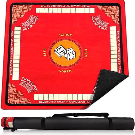 Mahjong Mat for Table with Anti Slip and Noise Reduction, 31.5" x 31.5" Game Mat with Carrying Bag for Poker, Card, Board & Tile Games(Red)