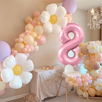 Smlpuame Pastel Pink 8 Balloons, 40 Inch Large Light Pink Foil Number Balloons 0-10, Self-Sealing 8th Birthday Balloon for Girls Women Anniversary Baby Shower Princess Party Decorations Supplies