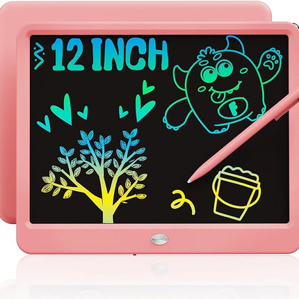 TEKFUN LCD Writing Tablet for Kids Girls Toys, 12 Inch Erasable Drawing Tablet Doodle Board Colorful Doodle Pad, Gifts for Toddlers Girls Adults (Pink)