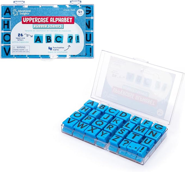 Educational Insights Alphabet Rubber Stamps - Uppercase 5/8", Set of 26 Letters and 4 Punctuation Marks: Perfect for Homeschool & Classroom, Ages 4+