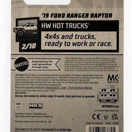 Mattel Hot Wheels '19 Ford Ranger Raptor, HW Hot Trucks 2/10 [Black] 43/250