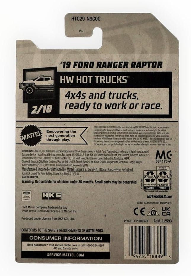 Mattel Hot Wheels '19 Ford Ranger Raptor, HW Hot Trucks 2/10 [Black] 43/250