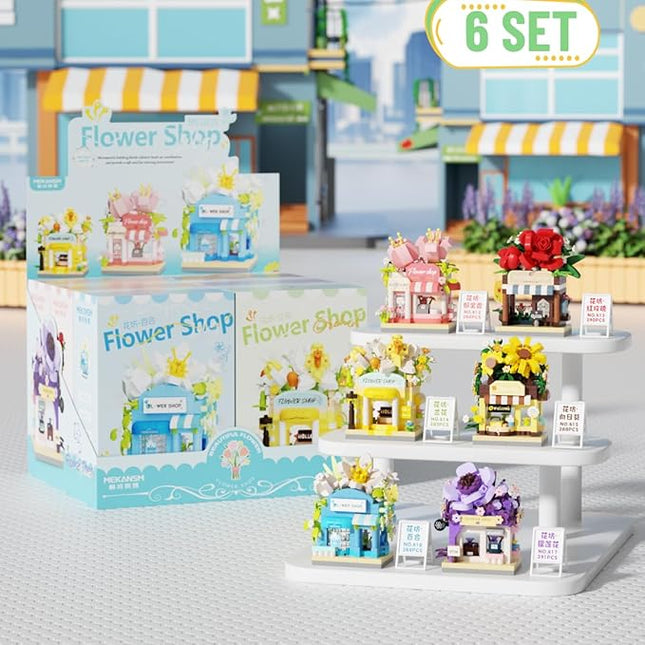 6 Set Mini Flower Shop Building Toy Street City Store View Micro House Toys Festival Blocks Set for Home Decor Gifts