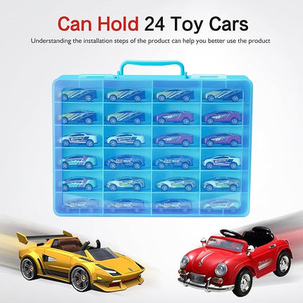 Toy Storage Organizer Case for Hot Wheels Car, for Matchbox Cars, for Mini Toys, for Small Dolls. Carrying Box Container Carrier with 24 Compartments (Box Only) (Blue)