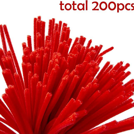 Caydo 200 Pieces Thick Red Pipe Cleaners Chenille Stems for Kids Art Creative Crafts, Valentine's Day Decorations DIY Decorations (6 mm x 12 Inch)