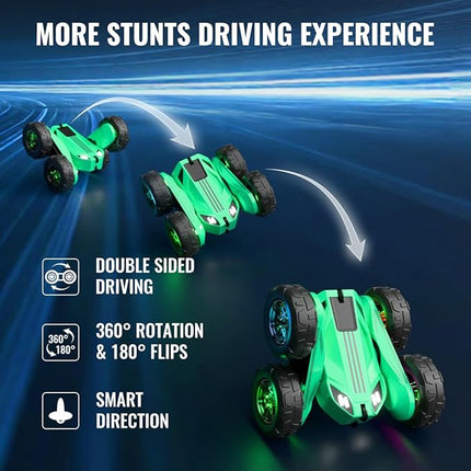 MaxTronic Remote Control Car, Rechargeable RC Cars & Remote - 20km/h Double Sided 360° Rotation Stunt Stunt Crawler with LED Lights for Boys Girls Aged 3-12