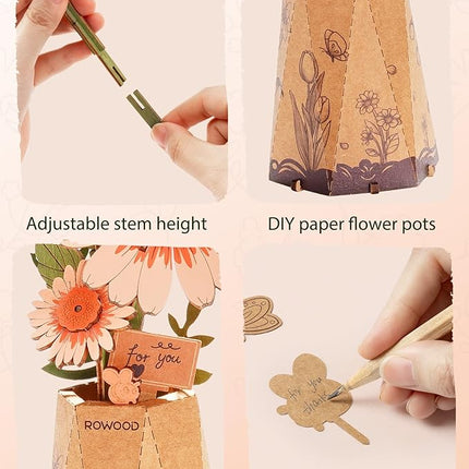 rowood 3D Puzzles for Adults,DIY Wooden Flower Building Craft Kits for Women,Christmas/Birthday Gift- Orange Gerbera Daisy