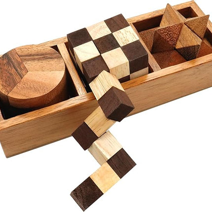 BSIRI 3-in-One Puzzle Set - Challenging Brain Teasers and 3D Puzzles for Adults, Interlocking Games for IQ Test, Ideal for Patio Decor and Unique Gift for Chismas and Birthday, Small size