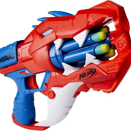 Nerf DinoSquad Raptor-Slash Blaster, 6-Dart Rotating Drum, Slam Fire, Velociraptor Dinosaur Design