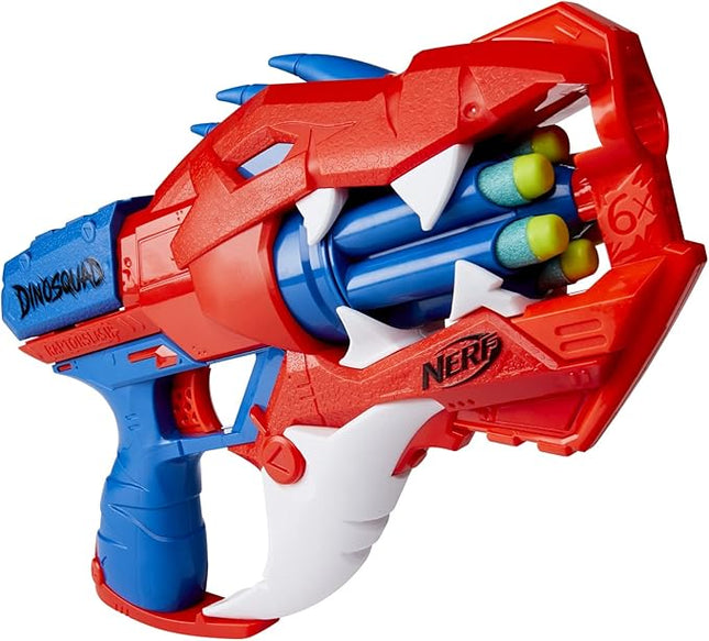 Nerf DinoSquad Raptor-Slash Blaster, 6-Dart Rotating Drum, Slam Fire, Velociraptor Dinosaur Design