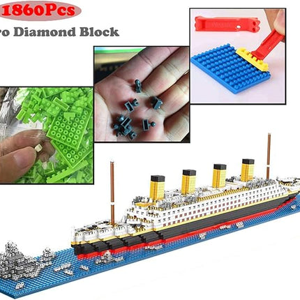 Titanic Ship Model Building Block Set, 3D Puzzle Sets DIY Educational Toys, Bricks Toy, with 1860Pcs Micro Mini Blocks, Ideal Gift for Kids and Adults