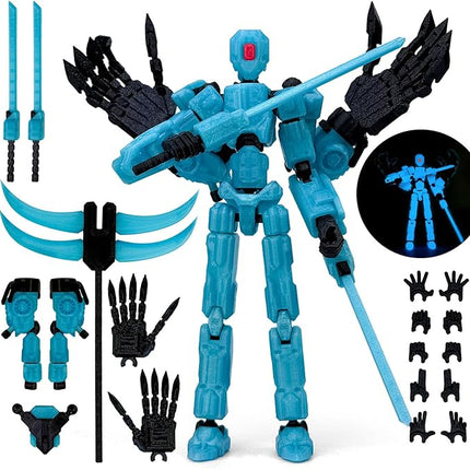 8Inch T13 Action Figure Assembly Completed,3D Printed Multi-Jointed Movable Toy Nova 13 Action Figures Desktop Decorations for Game Lovers Toy (Blue Luminous Blue)