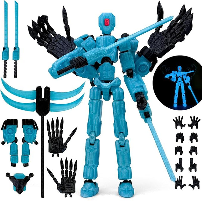 8Inch T13 Action Figure Assembly Completed,3D Printed Multi-Jointed Movable Toy Nova 13 Action Figures Desktop Decorations for Game Lovers Toy (Blue Luminous Blue)