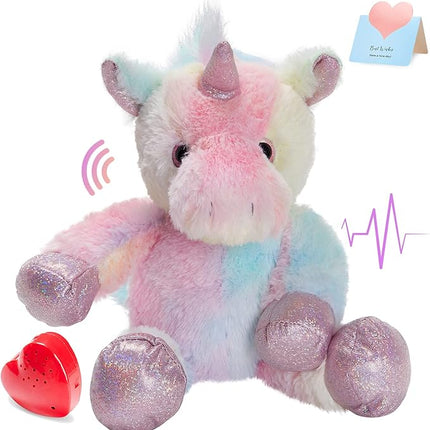 12.5" Recordable Heartbeat Stuffed Unicorn,Voice Recorder Unicorn Plush Toy Stuffed Animal with Voice Messages Recorder Playback Your Words Gifts for Kids Birthday Children's Day