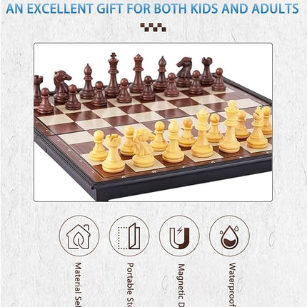 Chess Sets Magnetic Board Games - 9.5 Inches Travel Chess Set for Teenager & Adults, Wooden-Style Folding Portable Chess Gifts Classic 2-Player Strategy Family Game for Beginner and Professional