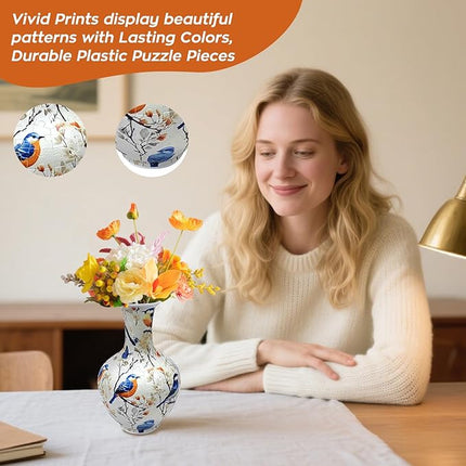 3D Puzzles,164 Unique Flower Vase Puzzle Pieces for Adults, Curved Plastic Vase Exquisite Decorative Gift for Flower Arrangements and Home Decoration,Crafts for Adults (10 Birds)