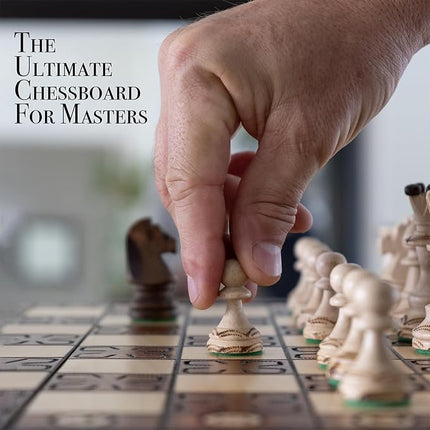 Wegiel Handmade Junior European International Chess Set - 16 Inch Luxury Wooden Chess Set for Adults and Kids, Premium Beech and Birch Wood - Unique Folding Design with Storage