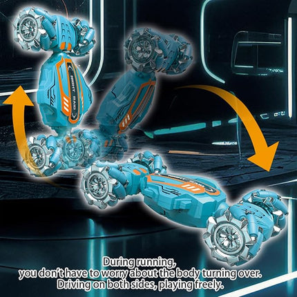 Gesture Sensing RC Stunt Car-Best Gifts for Boys 6-12 Years Old,2.4GHz 4WD Remote Control Twist Car with 360° Rotation, Music & Cool Lights,Off-Road Vehicle with Dual Batteries (Blue)