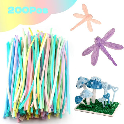 Caydo 200 Pieces Macaroon Color Pipe Cleaners Craft Chenille Stems for DIY Art Creative Crafts Party and Valentine's Day Decorations (12 Inch x 6 mm)