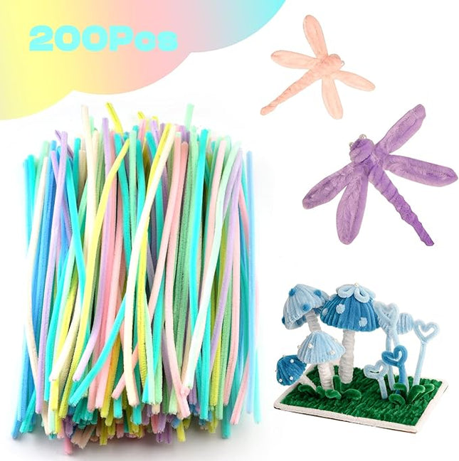 Caydo 200 Pieces Macaroon Color Pipe Cleaners Craft Chenille Stems for DIY Art Creative Crafts Party and Valentine's Day Decorations (12 Inch x 6 mm)