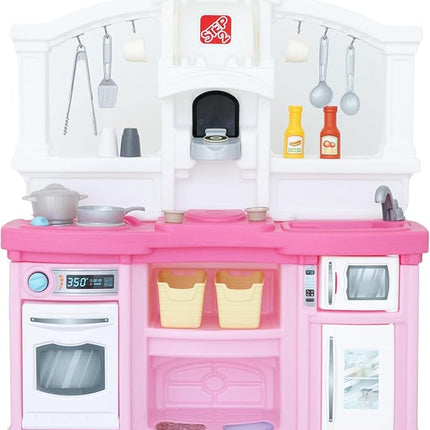 Step2 Fun with Friends Kids Kitchen Playset, Indoor/Outdoor Kitchenette, Interactive Play with Lights and Sounds, Durable Plastic, Includes 25 Piece Toy Accessories, Toddlers 2+ Years Old, Pink
