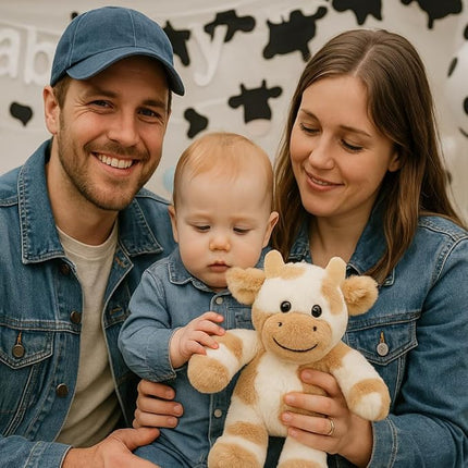 Hopearl Adorable Plush Cow Toy Floppy Dairy Cattle Soft Stuffed Animal Cute Birthday Gifts for Boys Girls Kids Toddlers, Light Brown, 9''