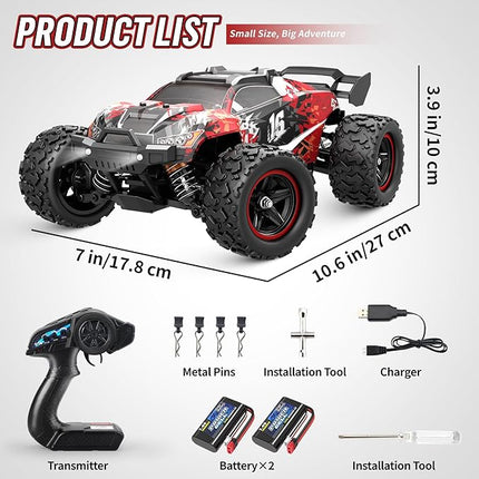 1/18 Brushless RC Car for Adults & Kids, 52KM/H Fast Multi-Terrain Off-Road RC Truck, 2.4GHz Remote Controller and 2 x 7.4V 1500mAh Li-on Batteries