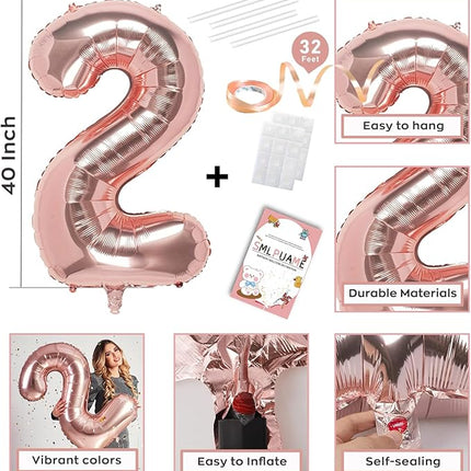 Smlpuame 40 Inch Number 2 Balloons Champagne Gold, 4pcs Huge Foil Balloon Numbers 2 0 2 5 for 2nd 5th 20th 25th 50th Birthday Anniversary Graduation Class of 2025 Party Decorations Supplies